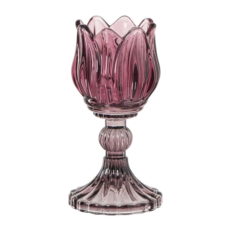 Waxinelichthouder tulp - donkerrood - ø7.8x14 cm