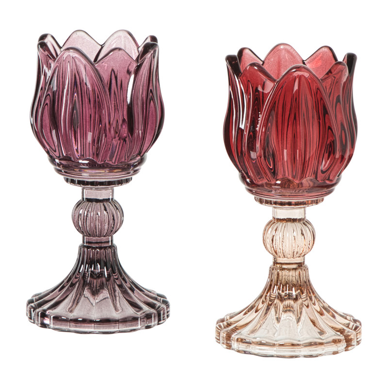 Waxinelichthouder tulp - rood/roze - ø7.8x14 cm