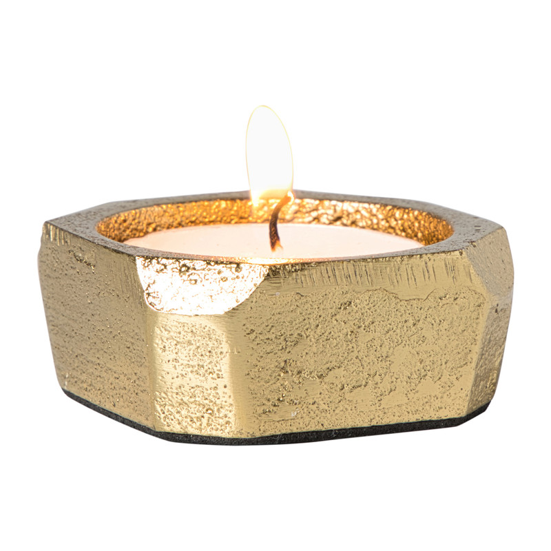 Waxinelichthouder vierkant - goudkleurig - 5x5x2 cm