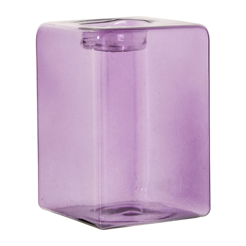 Waxinelichthouder vierkant - paars - 12.5x8.5x8.5 cm