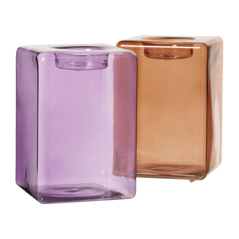 Waxinelichthouder vierkant - paars - 12.5x8.5x8.5 cm