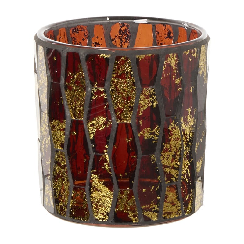 Waxinelichthouder mozaiek klein - goudkleurig - ø7x8 cm