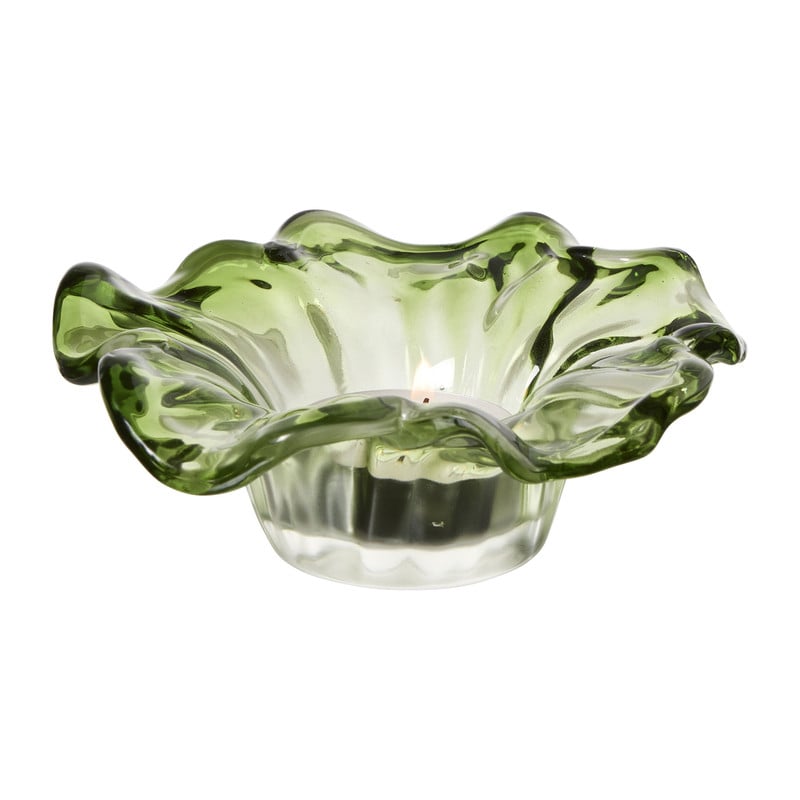 Waxinelichthouder bloem - groen - ø12x4.5 cm
