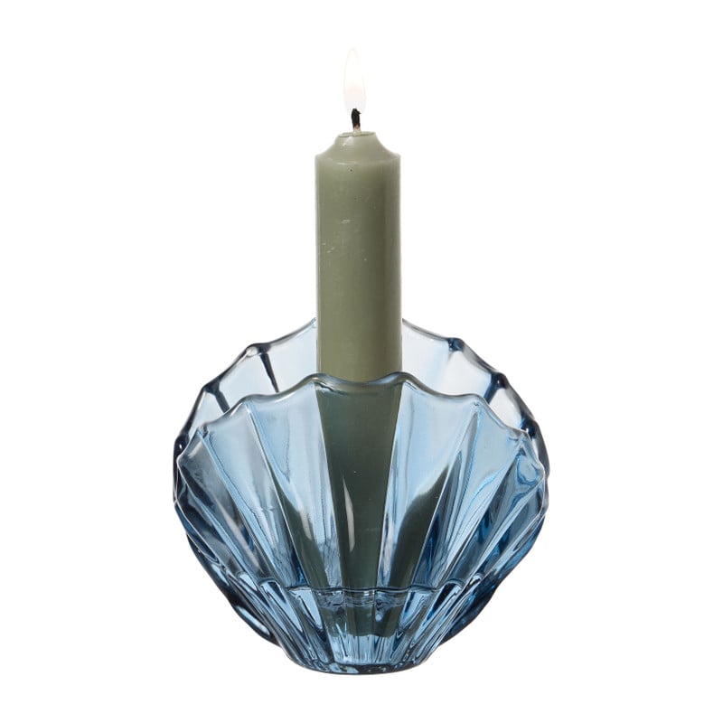 Waxinelichthouder schelpje - blauw - ø9x7.6 cm
