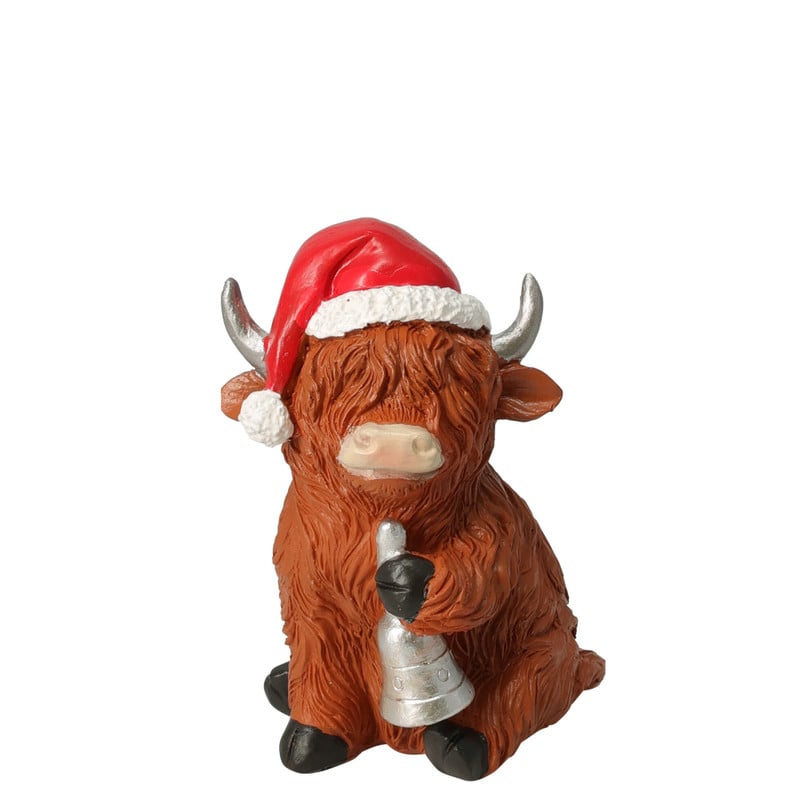 Beeldje koe met kerstmuts - 12 cm - diverse varianten