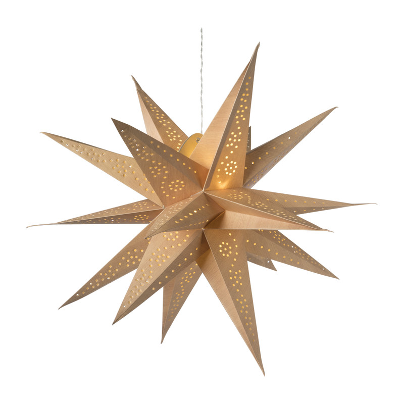 Papieren ster met licht - hout look - ⌀60 cm