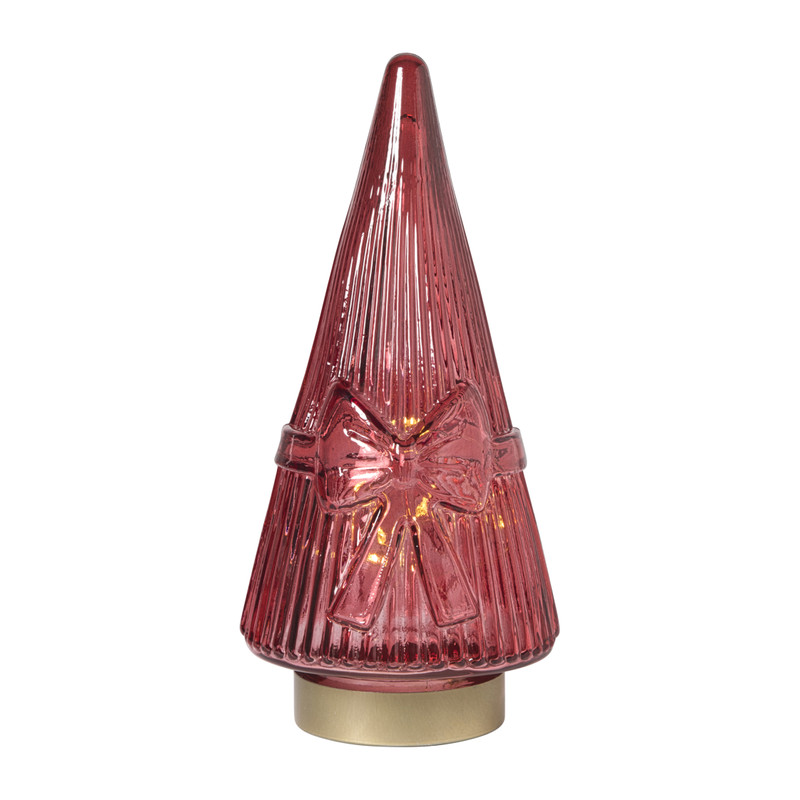Kerstboom beeldje glas - rood - ø10.5x22.6 cm