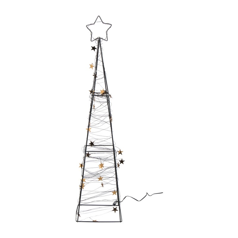 Kerstboom met LED lampjes - zwart/goudkleurig - 60 cm
