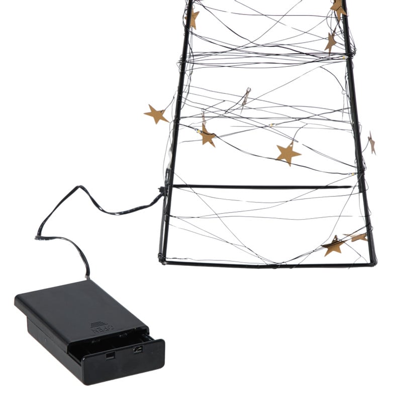 Kerstboom met LED lampjes - zwart/goudkleurig - 60 cm