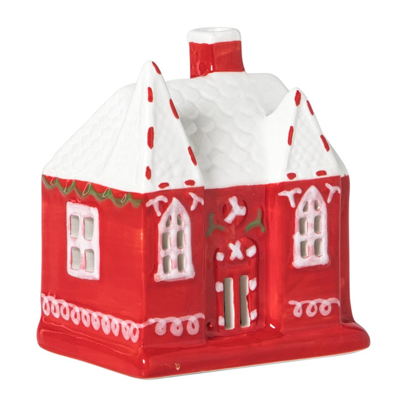 Kersthuisje LED groot - rood - 10x9x6.5 cm
