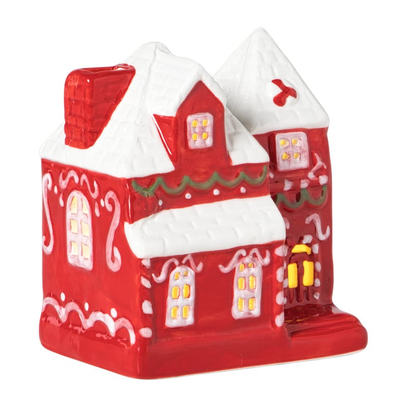 Kersthuisje LED - rood - 10.5x8.8x6.5 cm