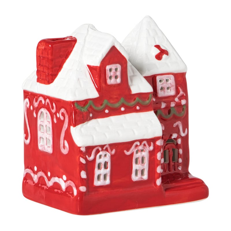 Kersthuisje LED - rood - 10.5x8.8x6.5 cm