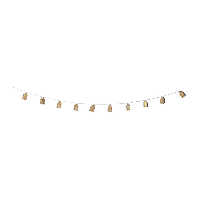 Kerst lichtslinger met huisjes - goudkleurig - 135 cm