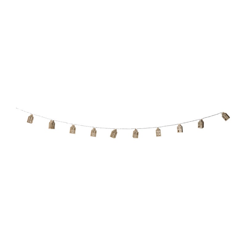 Kerst lichtslinger met huisjes - goudkleurig - 135 cm
