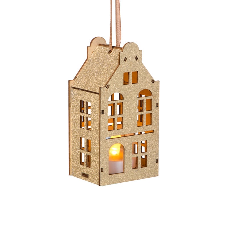 LED kersthuisje - champagnekleurig - 11.3x5.8x4.3 cm