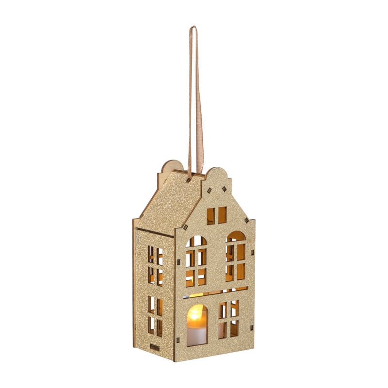 LED kersthuisje - champagnekleurig - 11.3x5.8x4.3 cm