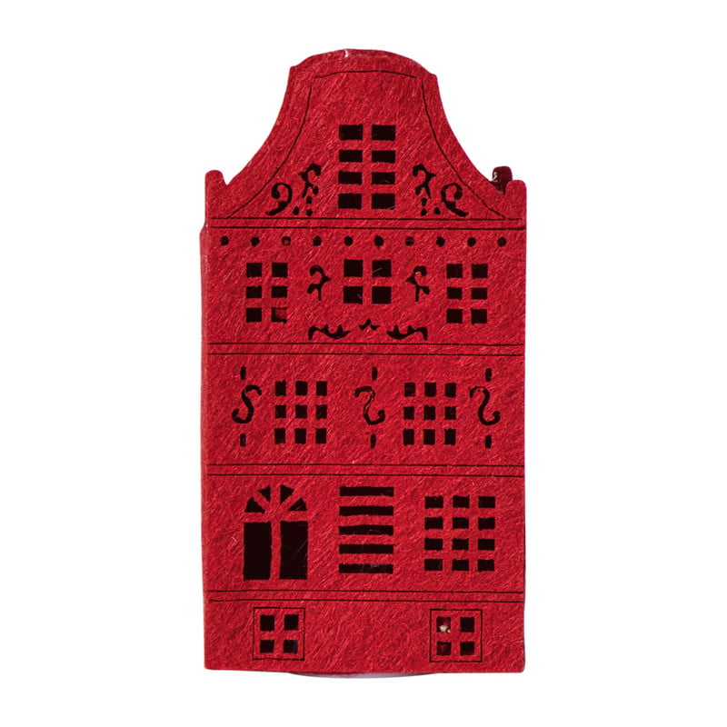 LED kersthuisje vilt - rood - 11.3x5.8x4.3 cm