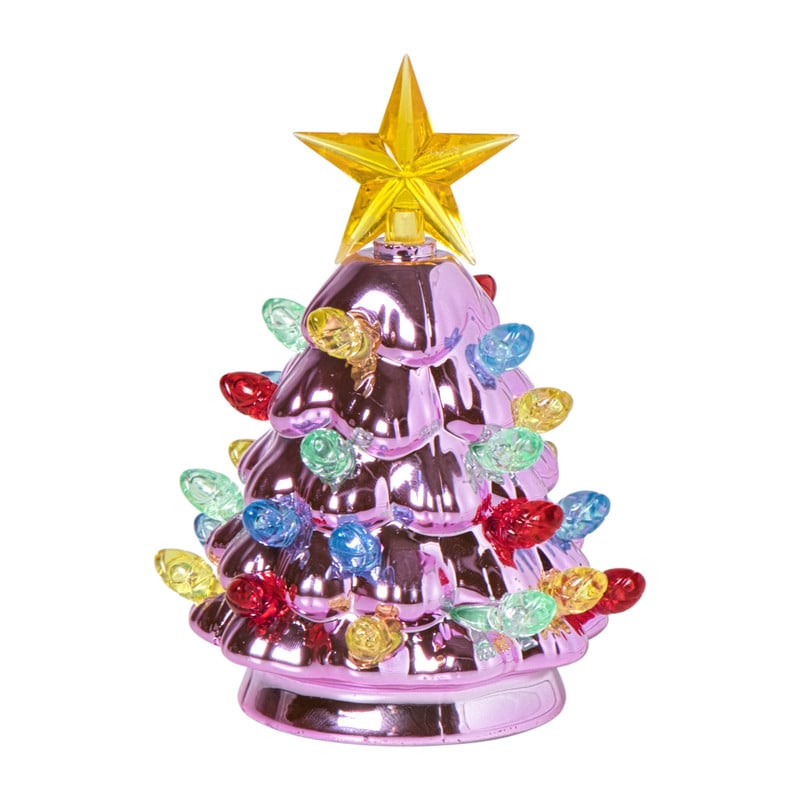 Kerstboom met LED lampjes - paars - 11 cm