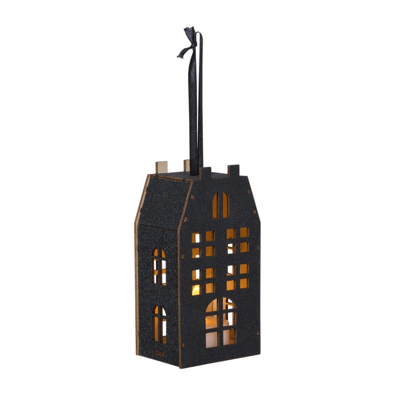 LED kersthuisje - zwart - 11.3x5.8x4.3 cm