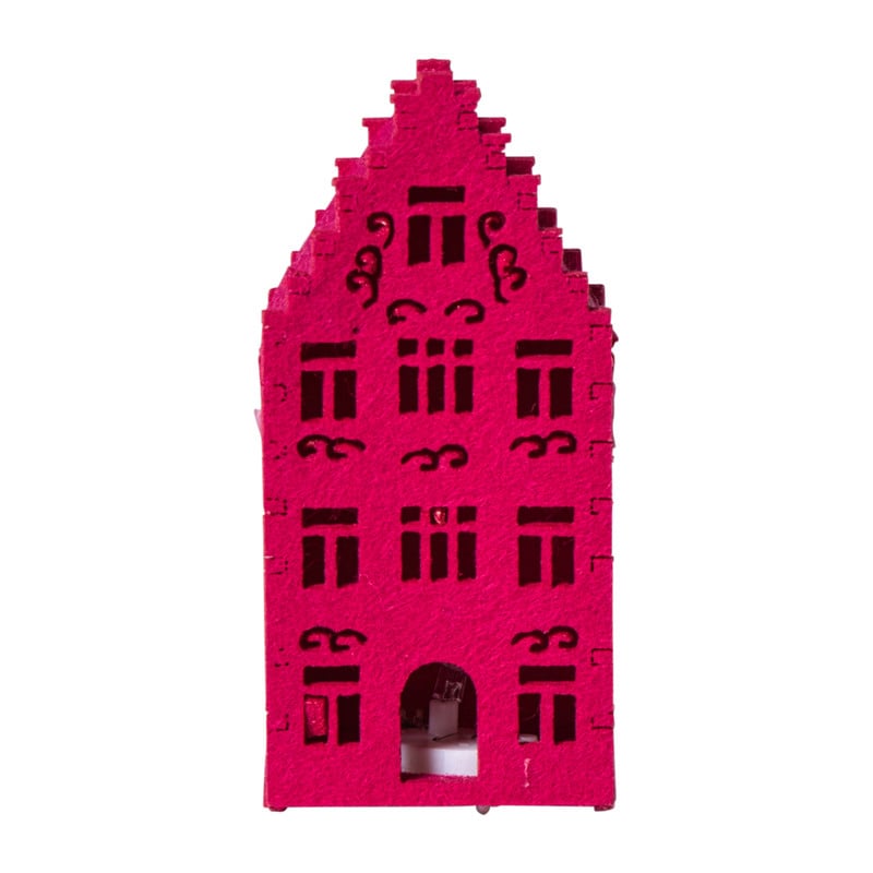 LED kersthuisje vilt - roze - 11.3x5.8x4.3 cm
