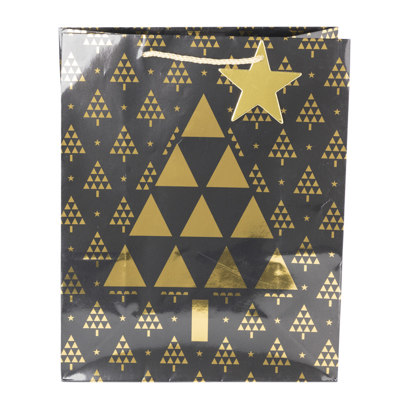 Kerst cadeautas kerstboom - zwart/goud - 26x32.5 cm 