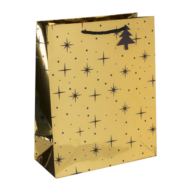 Kerst cadeautas ster - goud/zwart - 26x32.5 cm 