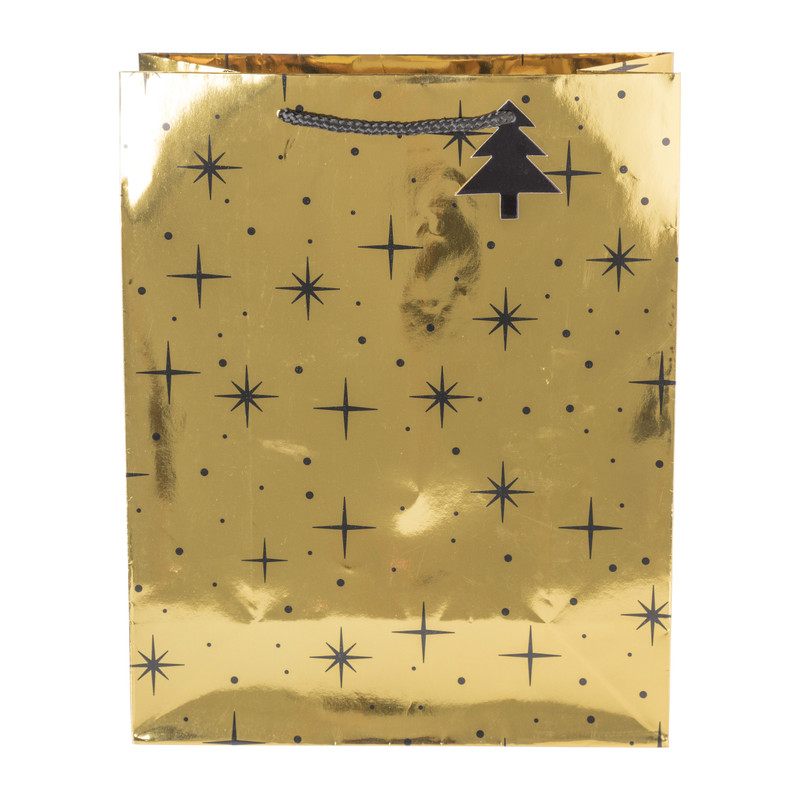 Kerst cadeautas ster - goud/zwart - 26x32.5 cm 