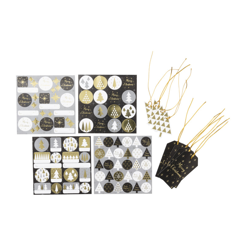 Cadeaustickers en labels - zwart/wit/goud
