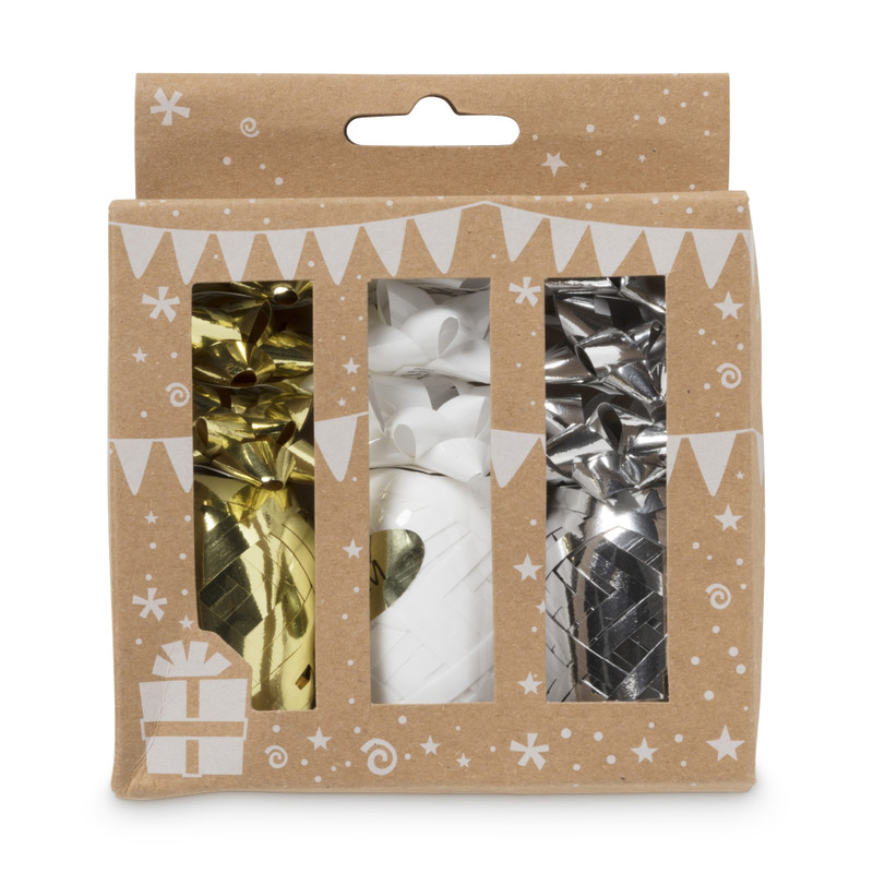 Cadeaulinten en strikken mix - goud/zilver/wit - set van 12 