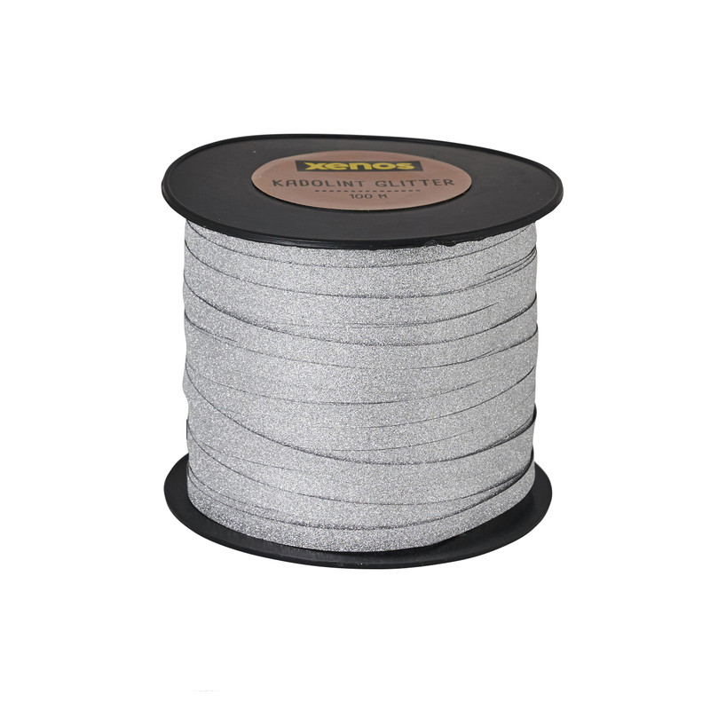 Cadeaulint glitter - zilver - 100 meter