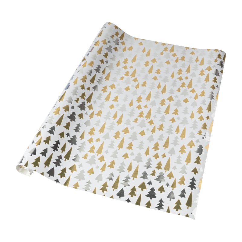 Kerst inpakpapier boom - zilver/goud - 70x200 cm