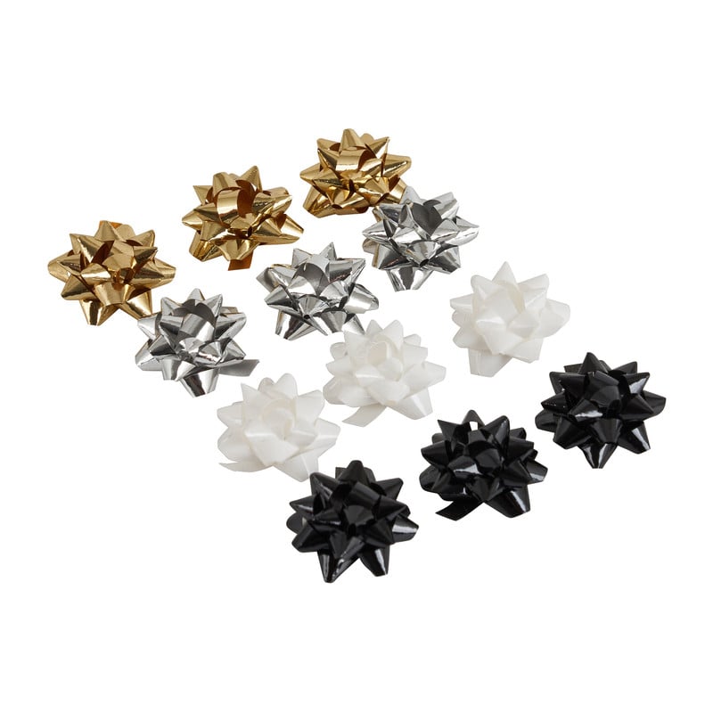 Mini strikjes - goud/zwart/wit - 12 stuks