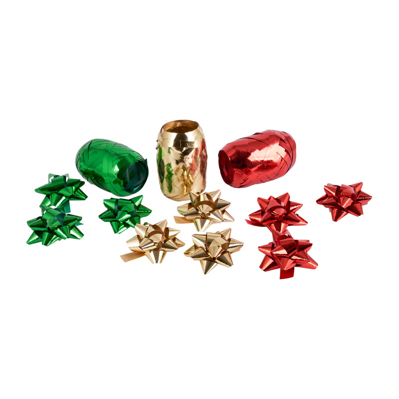 Lint en strik - groen/rood/goud - set van 12