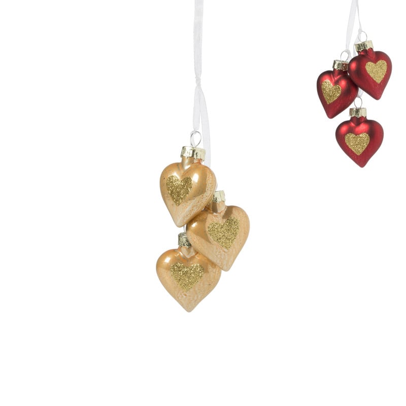 Kerstbal hartje - diverse kleuren - 3.4x1.5x3.4cm