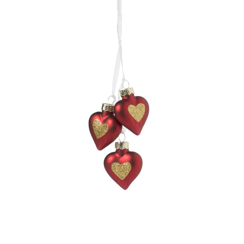 Kerstbal hartje - diverse kleuren - 3.4x1.5x3.4cm