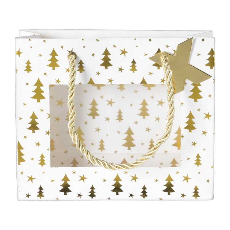 Cadeautas kerstboom - wit/goud - 18x6x15cm