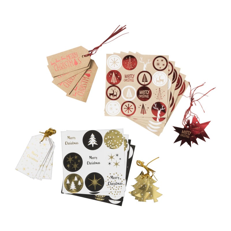 Tag en stickerset kerst - zwart/goudkleurig