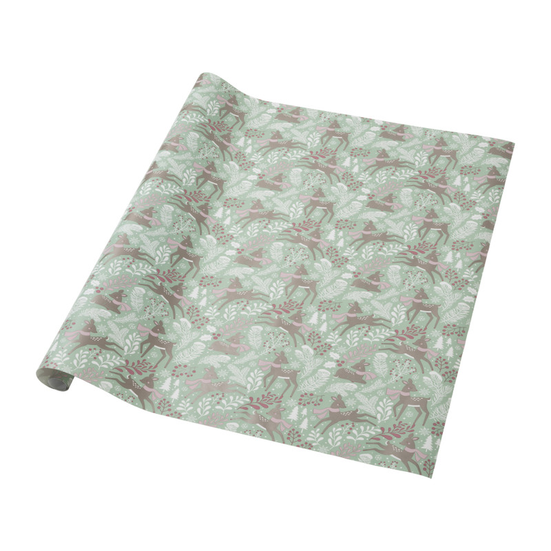 Kerst inpakpapier rendier - groen - 70x200 cm