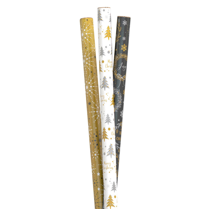 Inpakpapier kerst metaal - multikleur - 70x200 cm - diverse varianten