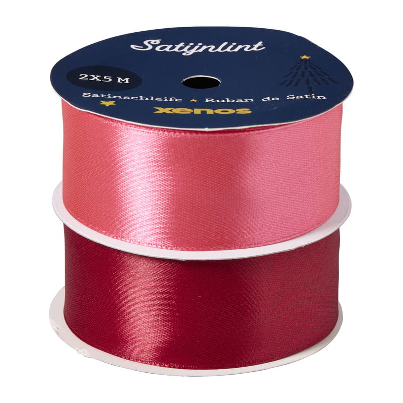 Satijnen lint rood/roze - 3x500 cm - set van 2