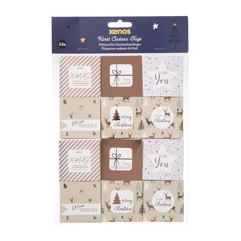 Kerstcadeau tags - roze - set van 24