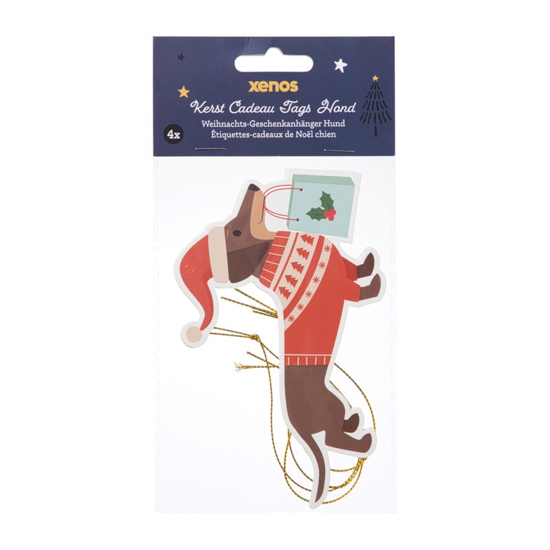Kerstcadeau tags - teckel - set van 4