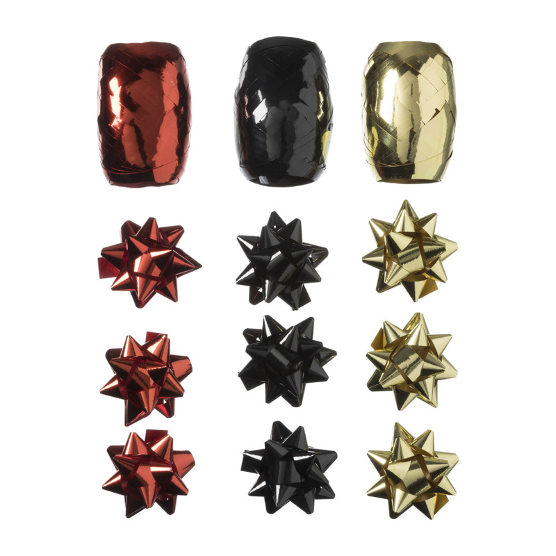 cadeaulinten en strikken mix - zilver/rood/groen - set van 12