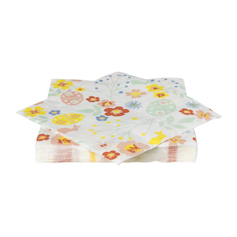 Servetten bloemen - geel/groen/roze - 33x33 cm