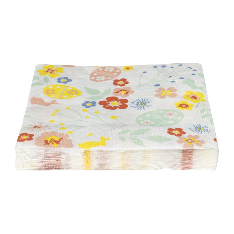 Servetten bloemen - geel/groen/roze - 33x33 cm