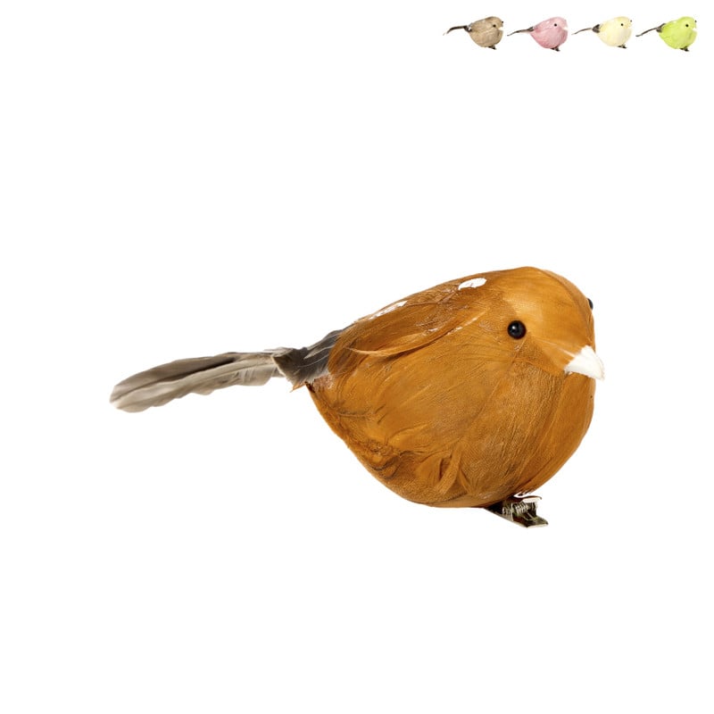 Vogel op clip gekleurd - diverse kleuren - 15x7x6 cm