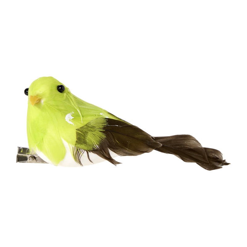 Vogel op clip - diverse kleuren - 12x5.5x3.5 cm