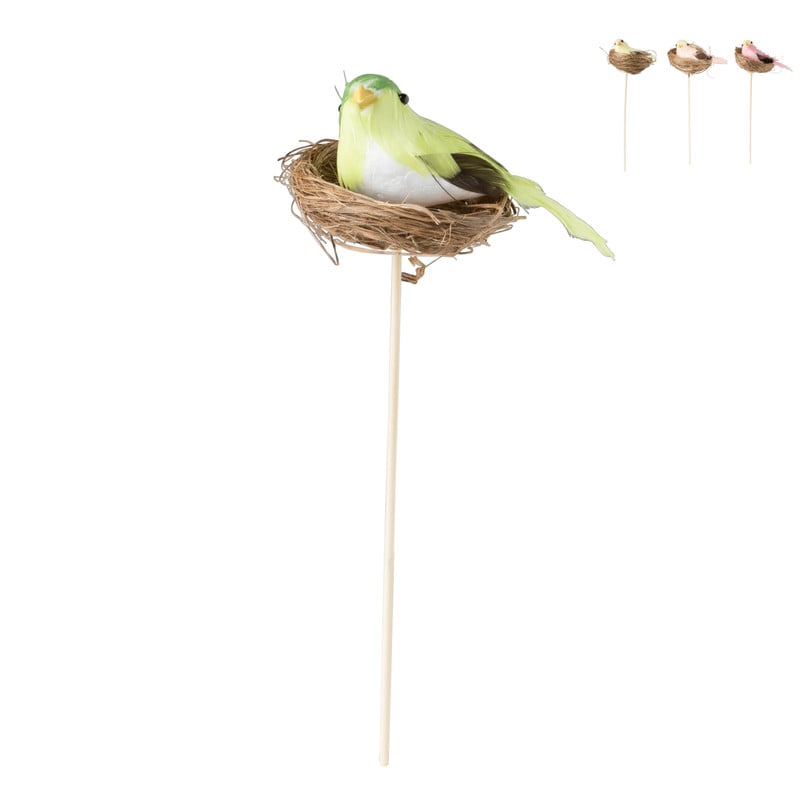 Vogelnestje op stok - diverse varianten - 24x11x7 cm
