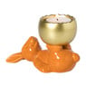 Waxinelichthouder haas - oranje/goudkleurig - 8.5x13x6.5 cm