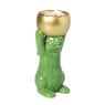 Waxinelichthouder haas - groen/goudkleurig - 8.5x13x6.5 cm